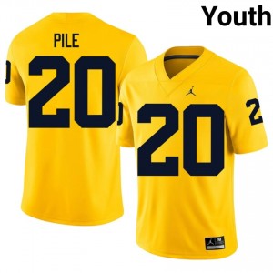 #20 Jaylen Pile U-M Wolverines Youth Jersey | Maize NCAA Football Premium Stitching Team Gear 64832610
