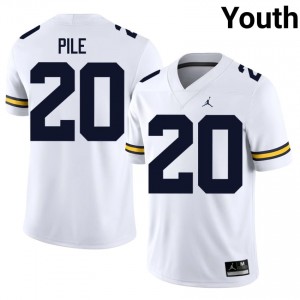 UMich  Wolverines Jaylen Pile #20 White Youth Football Jersey | NCAA Authentic Merch 64829314