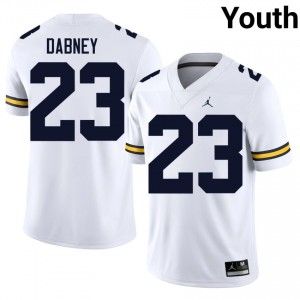 Wolverines Markel Dabney #23 White Youth Football Jersey | NCAA Authentic Merch 58126613