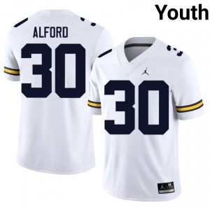 U-M Wolverines Max Alford #30 White Youth Football Jersey | NCAA Authentic Merch 46576463
