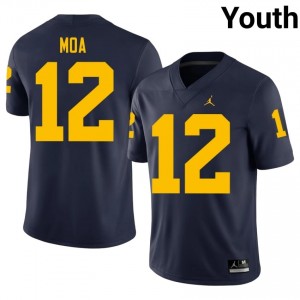 Salesi Moa #12 Navy Youth NCAA Jersey | U-M Wolverines Football Officially Licensed Fanwear 96844206