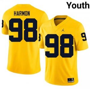 #98 Tom Harmon UMich  Wolverines Youth Jersey | Maize Player Football Premium Stitching Team Gear 22430441